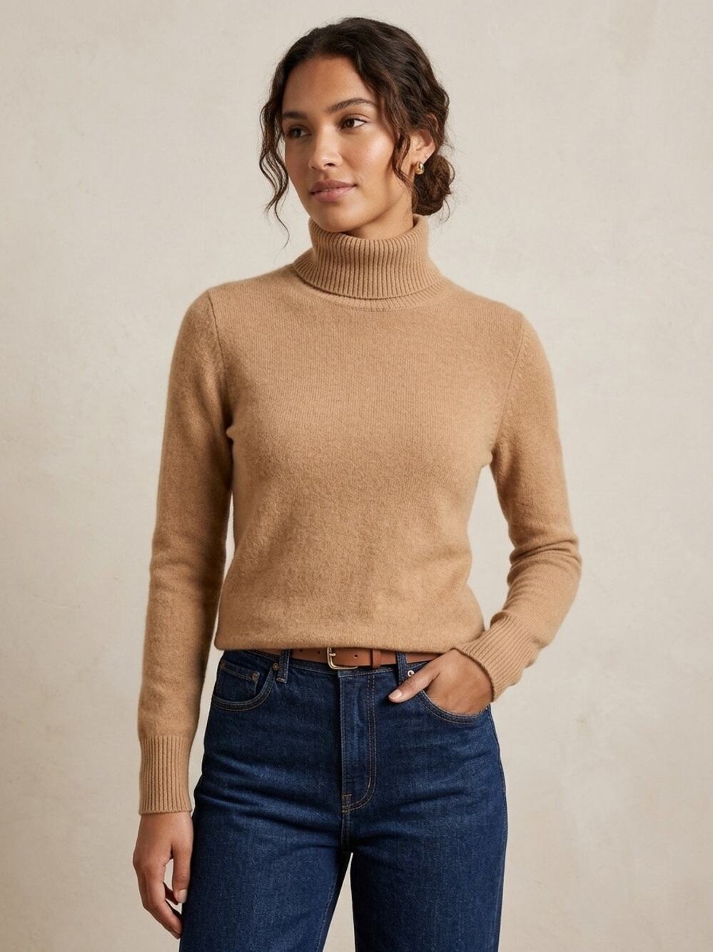 J Crew Women's Everyday Cashmere Turtleneck Pullover Camel Brown Luxury Small